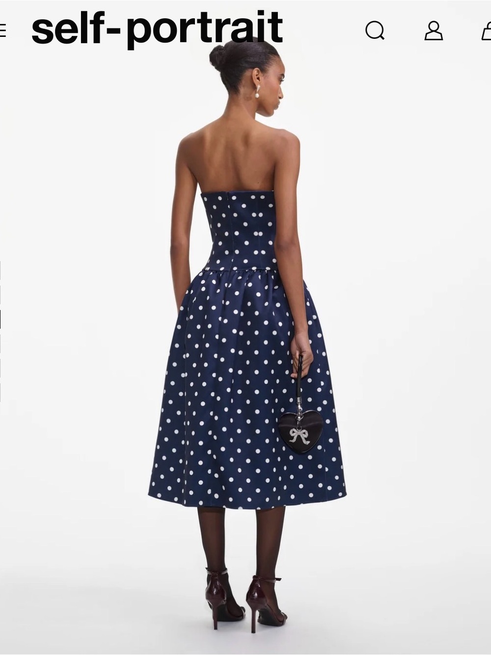 self-portrait Navy Polka Dot Strapless Midi Dress size 12 - Picture 5 of 14